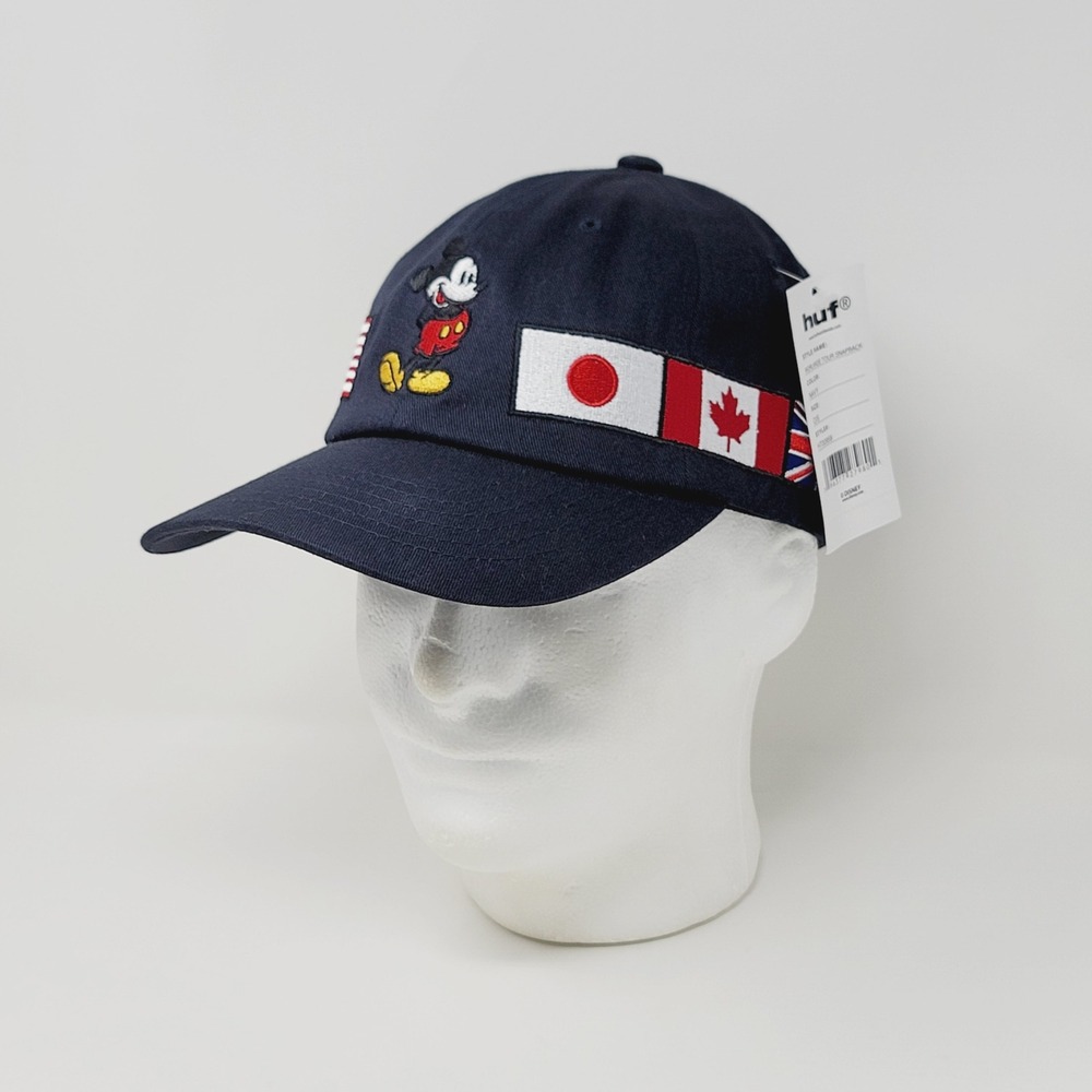 HUF Disney Mickey Mouse World Tour Snapback Hat Navy Cap International Flags